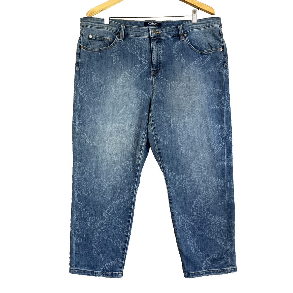 CHAPS Jeans Womens 18W Blue Madden 22" Capri Mid Rise Banana Leaf Stretch Denim